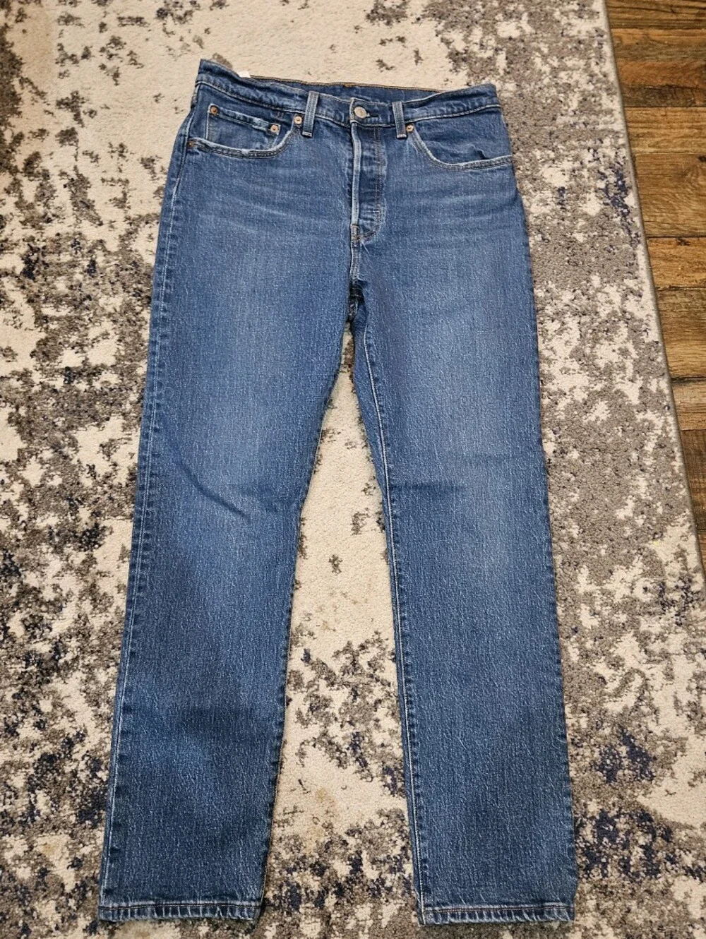 Levi's 501 Button Fly Men's Blue Straight Leg Jeans with Signature Red Tab